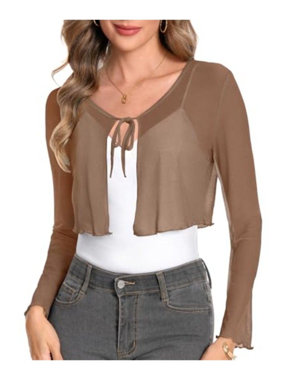 Sheer Bolero Long Bell Sleeve Shrugs Cardigan for Women Summer Lightweight